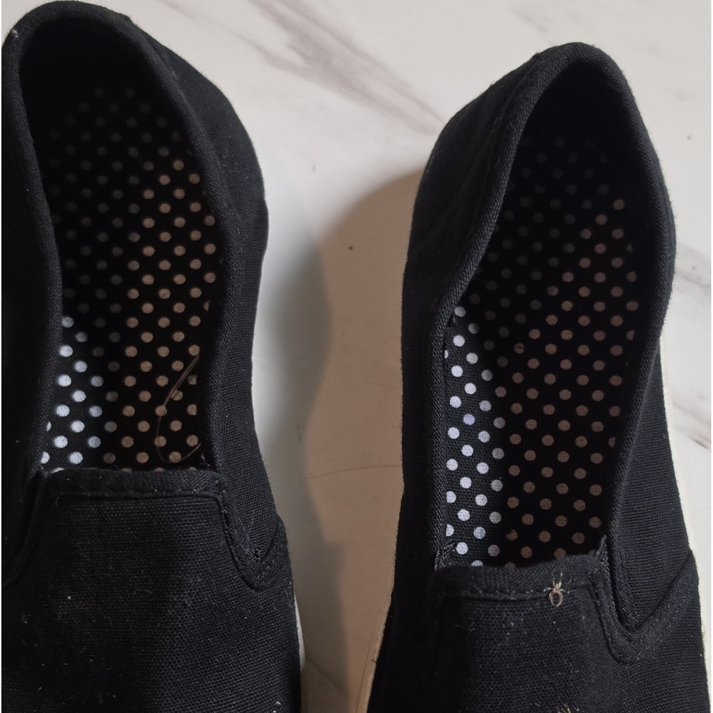 Men's Black Canvas Slip-On Casual Shoes‎ White Rubber Sole Round Toe US 6